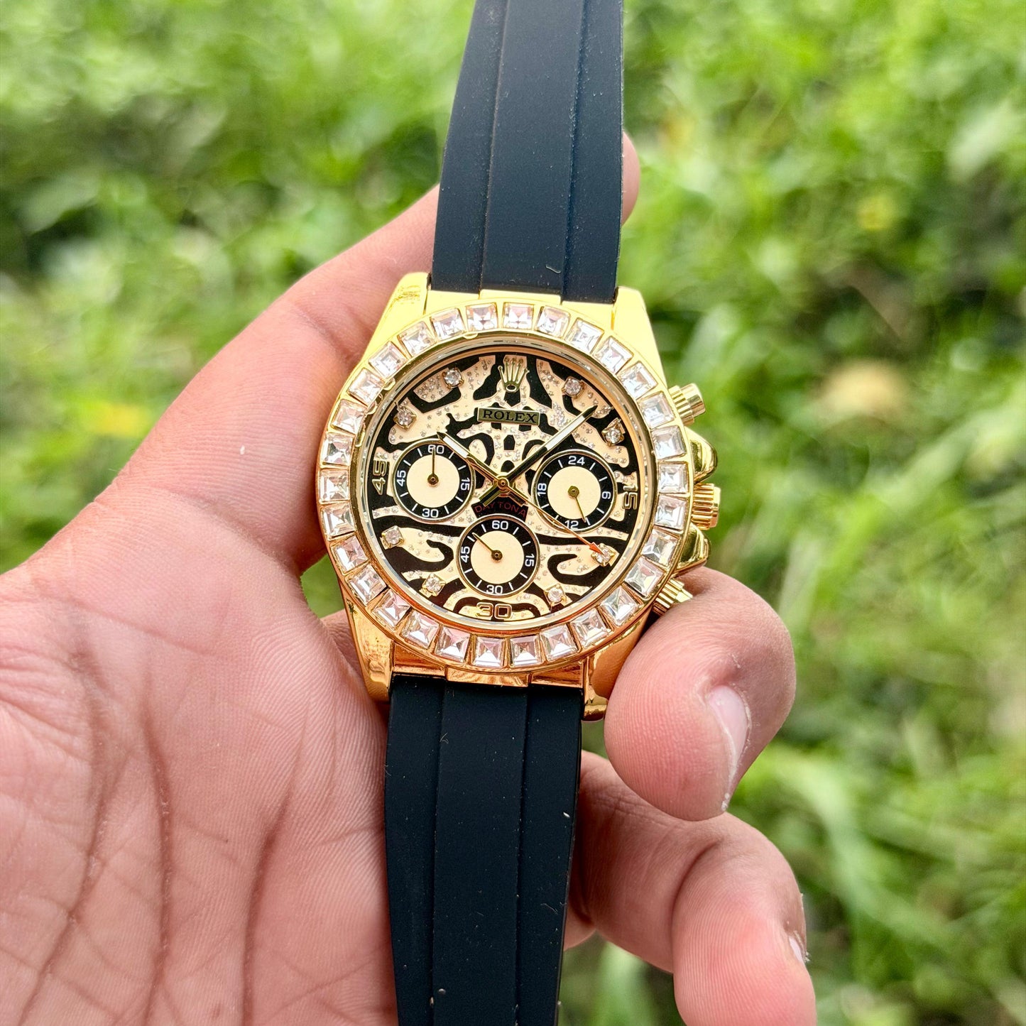 Rolex Eye Of Tiger Gold Diamond-Style Chronograph Watch