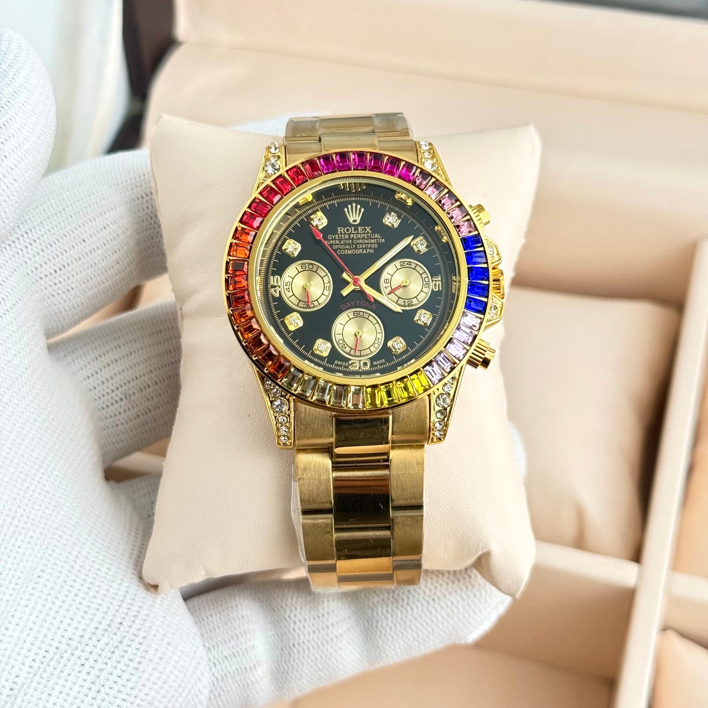Rolex Rainbow Daytona Gold Tone Automatic Japanese Master Quality Men’s Watch