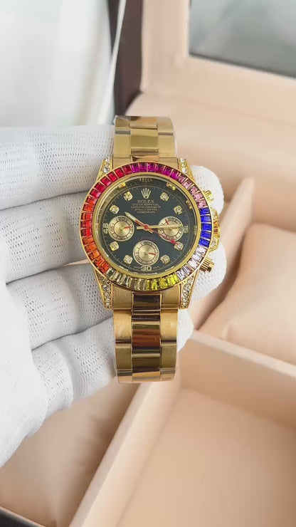 Rolex Rainbow Daytona Gold Tone Automatic Japanese Master Quality Men’s Watch